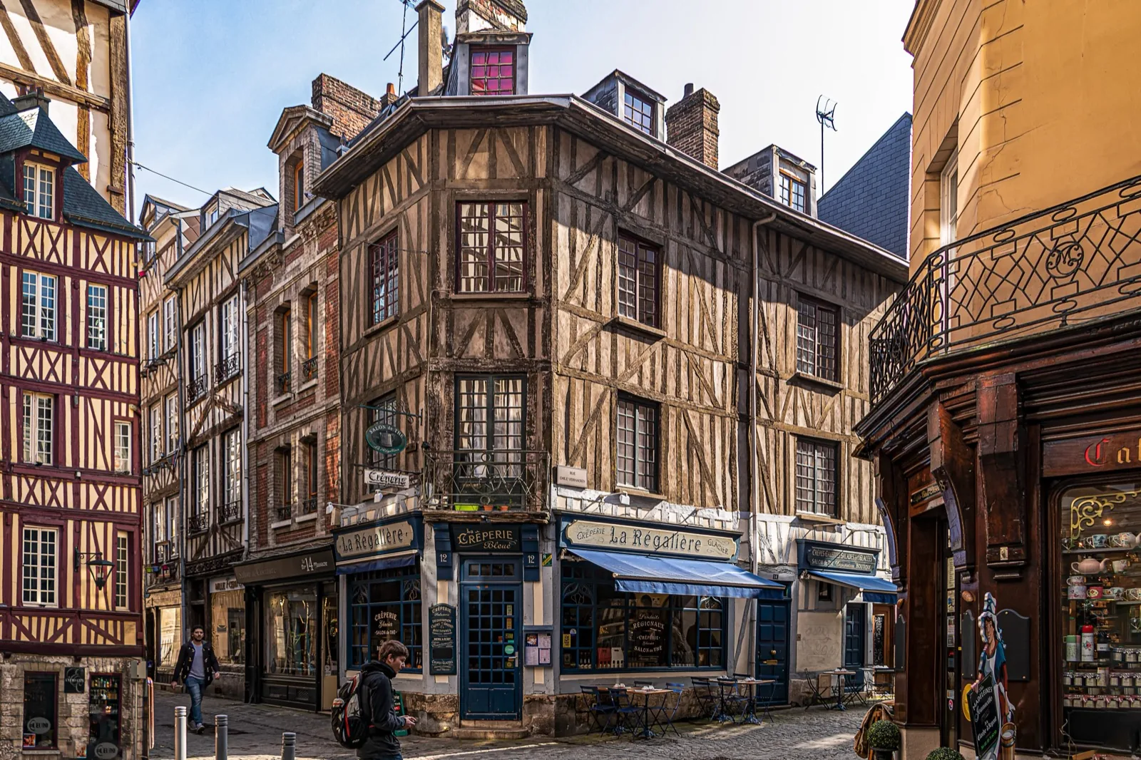 Half-timbered houses on Rue du Gros-Horloge during a language stay in Rouen